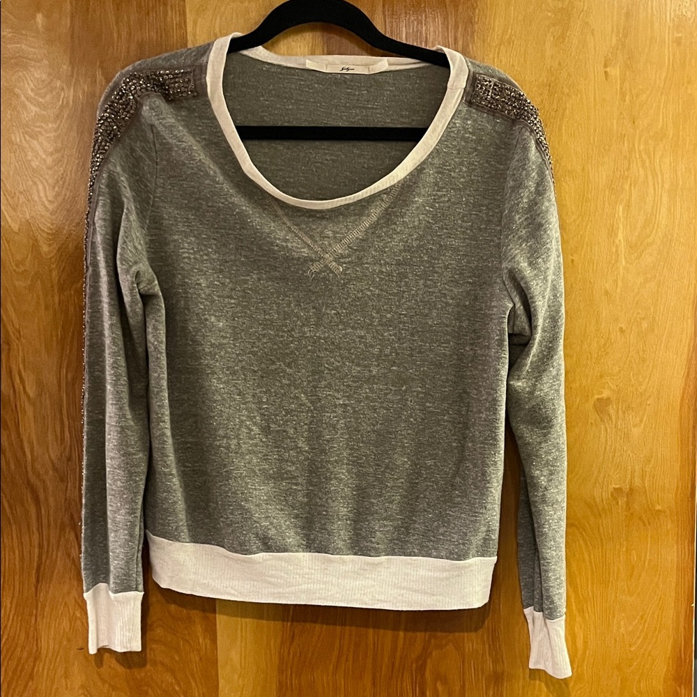 Gibson - charcoal grey embellished/beaded shirt -size small